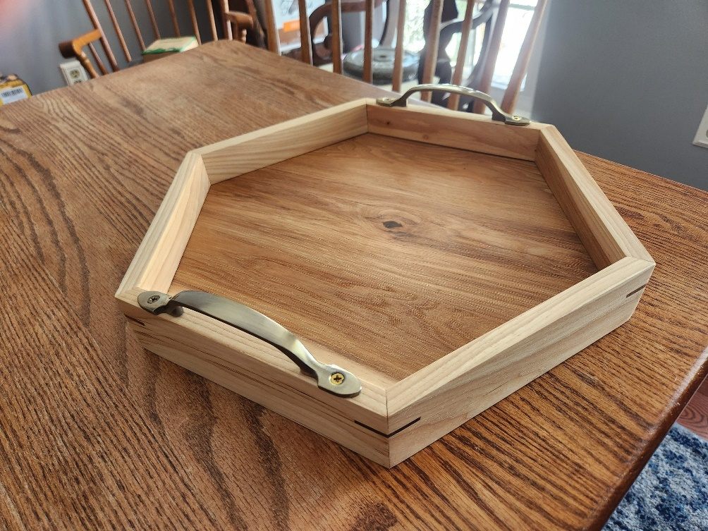 Hexagonal serving tray with brass handles
